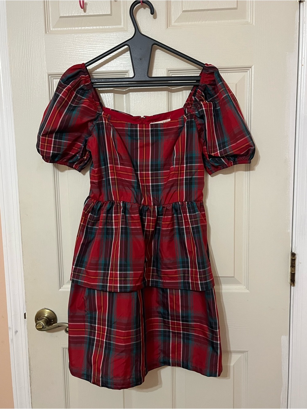 Copper Key Red Plaid Tiered Mini Dress